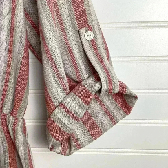 Emil& Joe NWT Dusty Rose Pink Striped  Dress Linen& Cotton Blend Size Medium - Picture 4 of 8